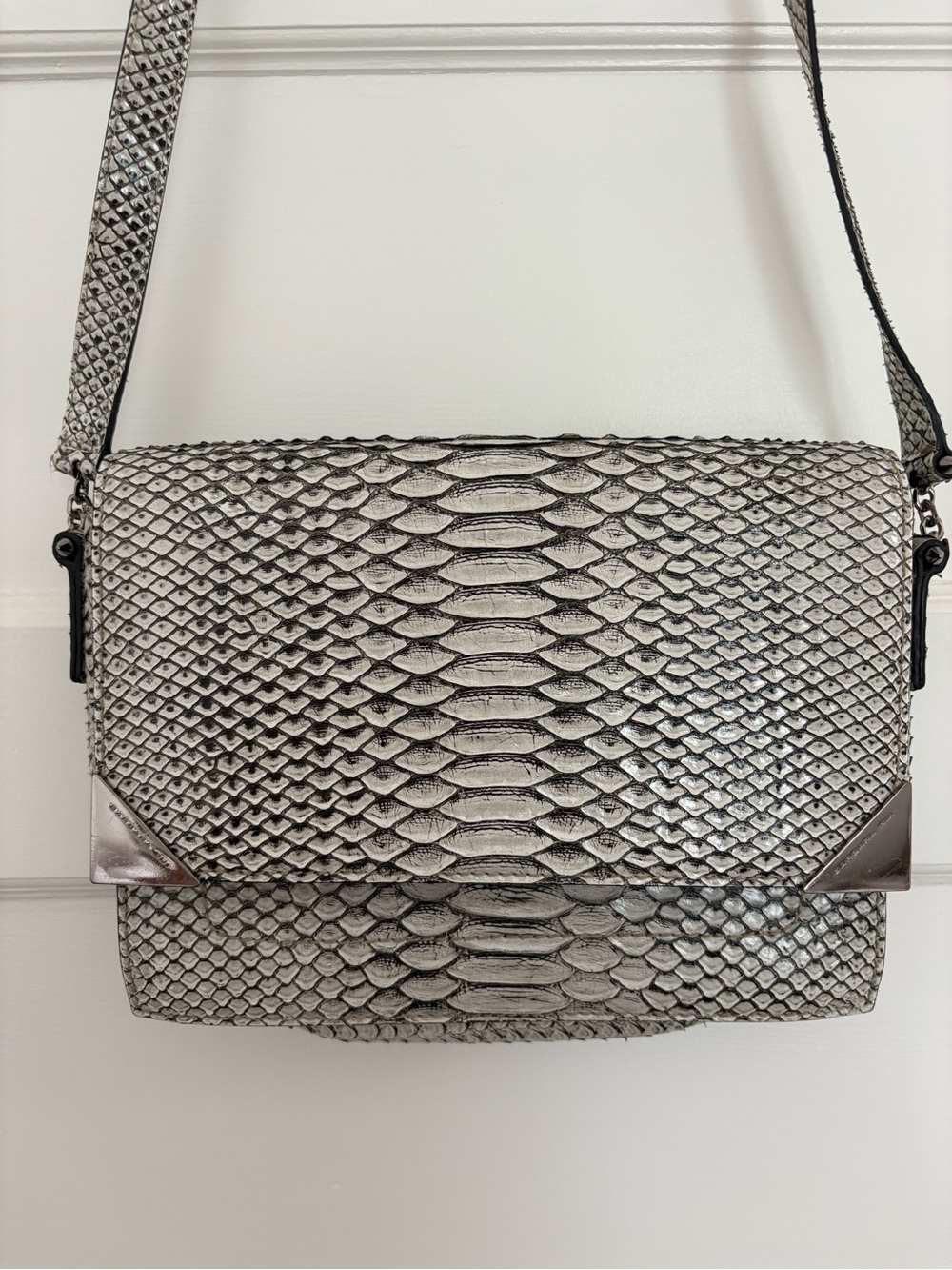 Barbara Bui Silver Snake-Embossed Crossbody Bag